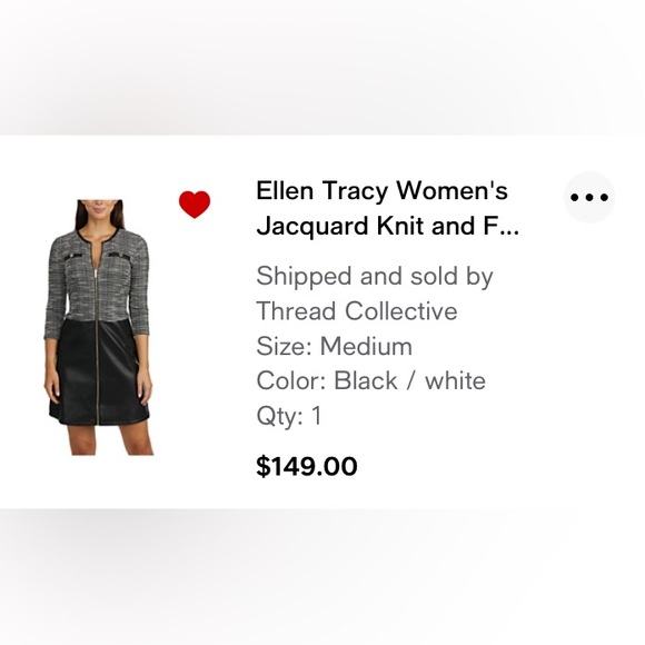 Ellen Tracy JACQUARD KNIT DRESS WITH VEGAN LEATHER SKIRT size Medium like new - Picture 2 of 11